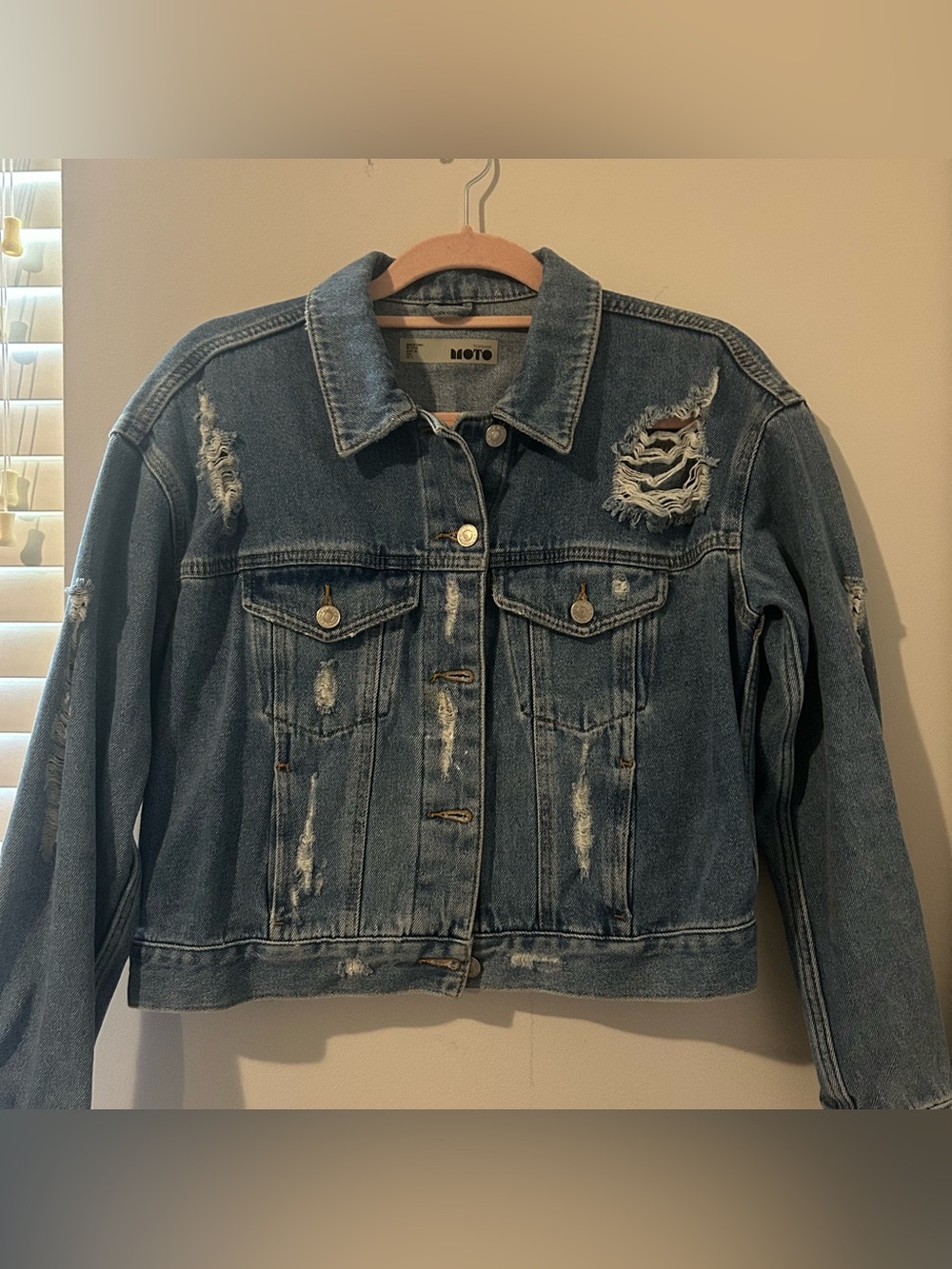 Topshop Distressed Blue Denim Jacket